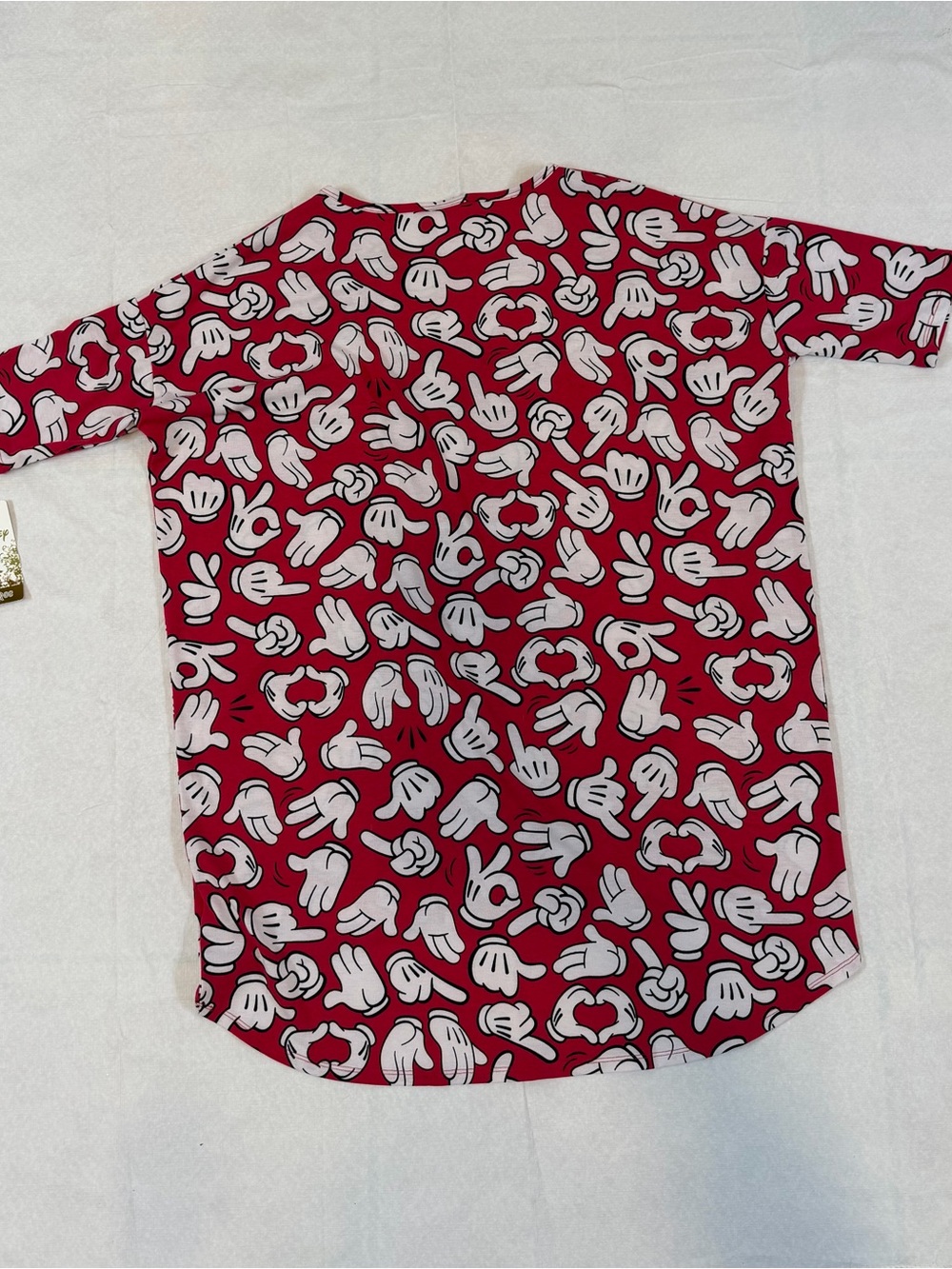 NWT Disney x LuLaRoe Irma Tunic Top Medium Mickey Mouse Hands Red